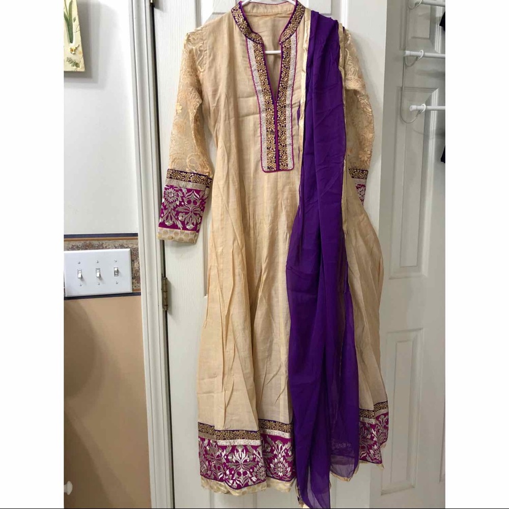 Beige and purple Indian anarkali dress